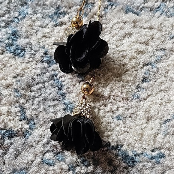 Necklace Fabric Flowers, gold chain, 16" - Picture 2 of 5